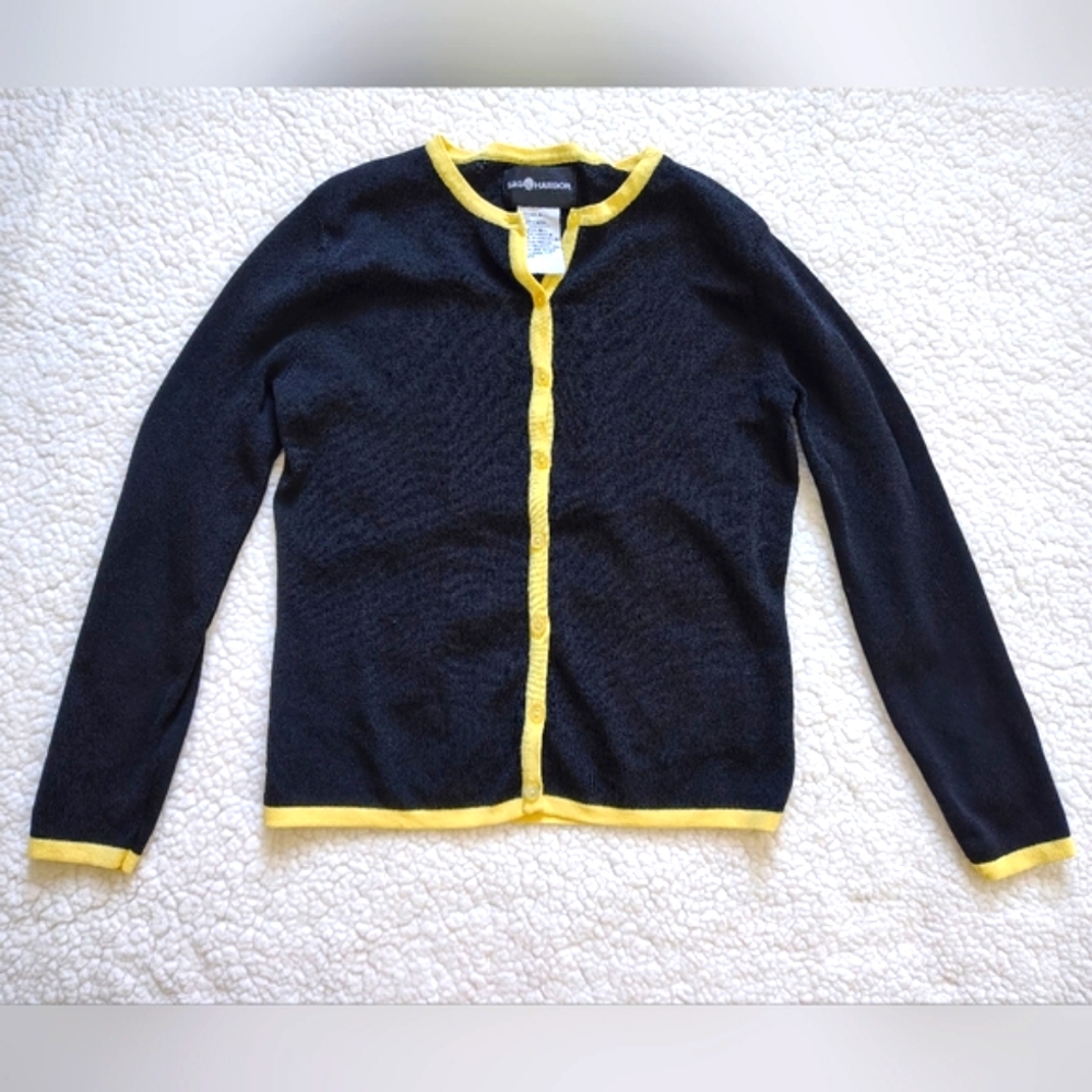 Sag Harbor Black Cardigan with Yellow Trim